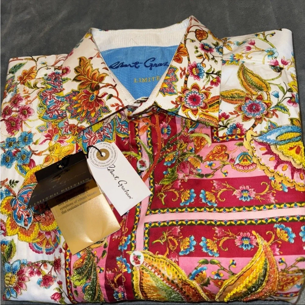 Robert Graham Multicolor  GIVERNY FLOWERS LIMITED EDITION Sz L $398 NWT - Picture 11 of 16